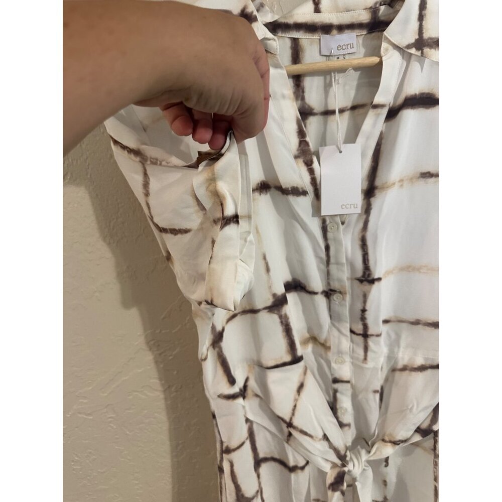 NWT Ecru Y Silk Knightley Belted Mini Button Up Scandi Girl  Shirt Dress - Picture 6 of 12